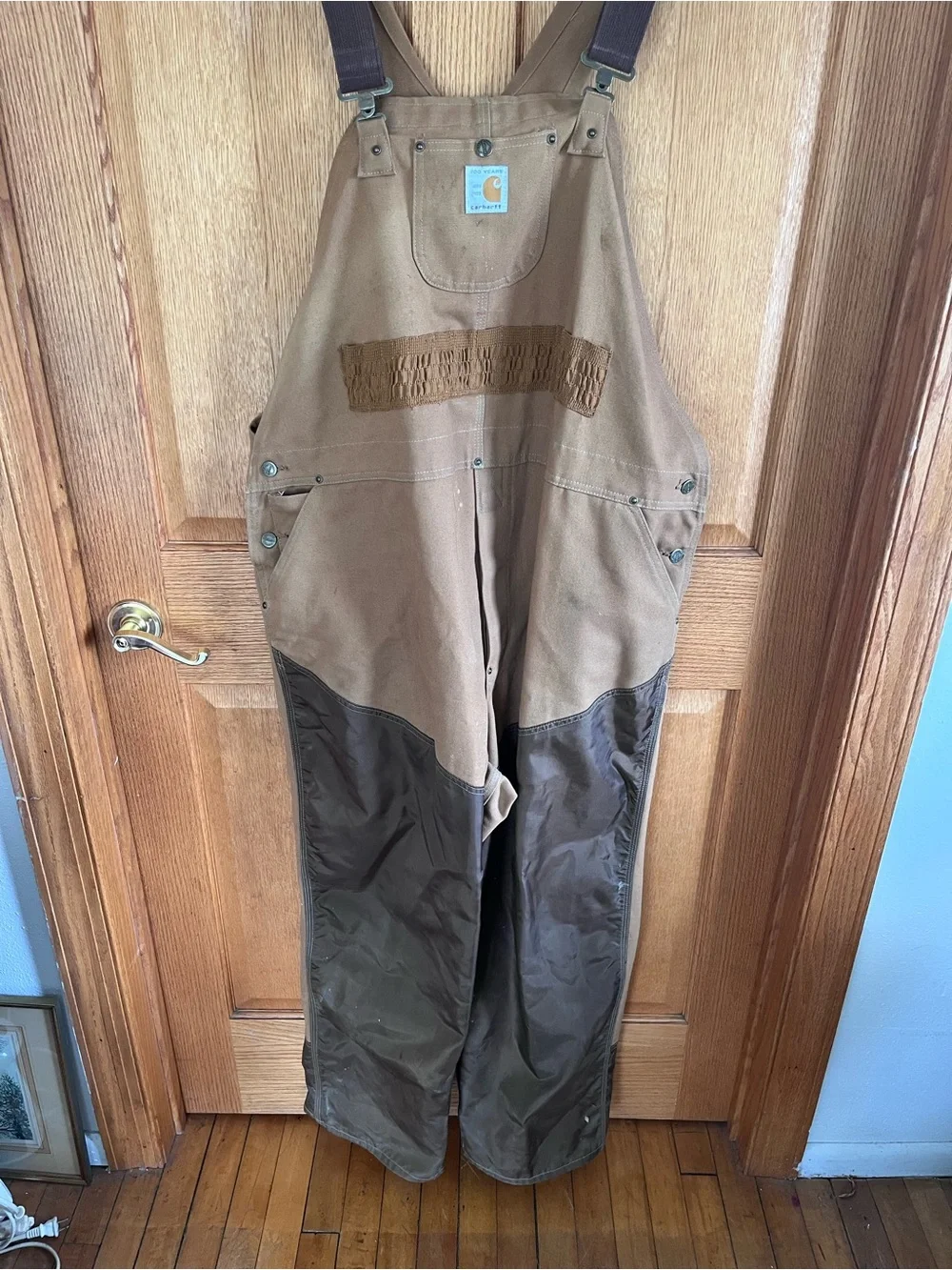 Carhartt Tan and Dark Brown Insulated Duck Bib Overalls